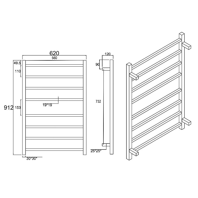 Round Black Electric Heated Towel Rack 8 Bars