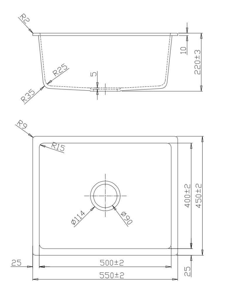 Bella Vista Fomos Sink | 550 x 450 x 220 mm