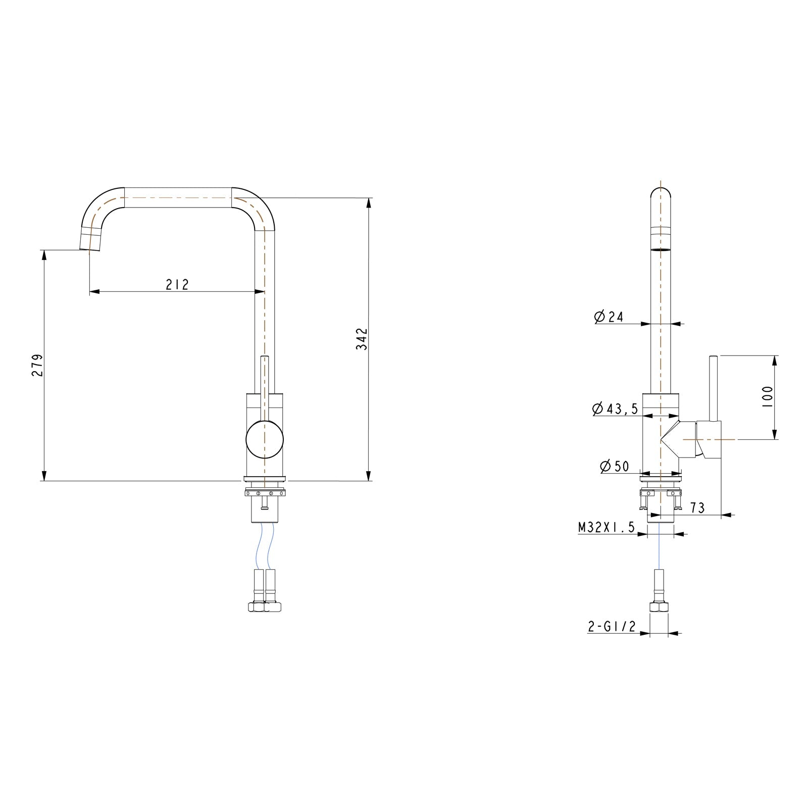 Electroplated Brass Swivel Spout Kitchen Mixer Tap
