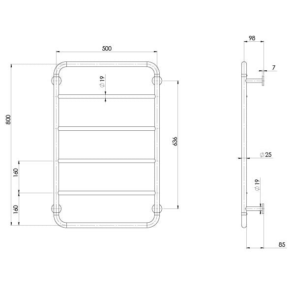 Phoenix Vivid Slimline Towel Ladder 800 X 500mm