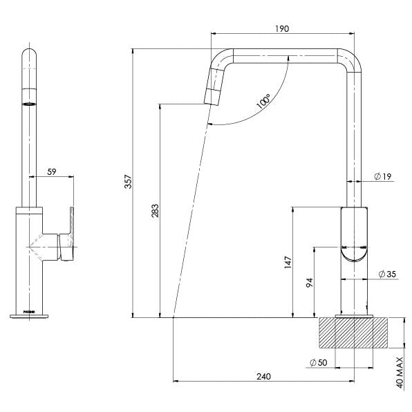 Phoenix Mekko Sink Mixer 190mm Squareline – Lead Free