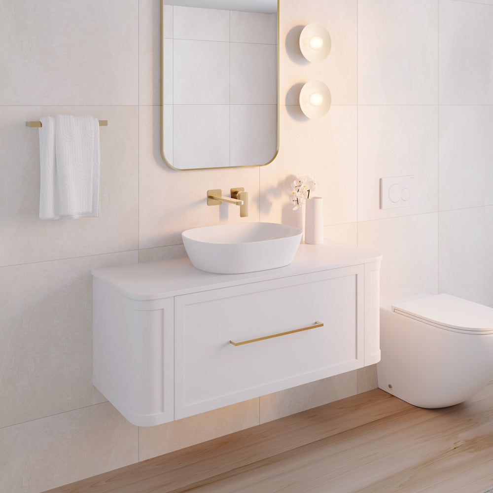Mila Curved Satin White 1200 Wall Hung Cabinet