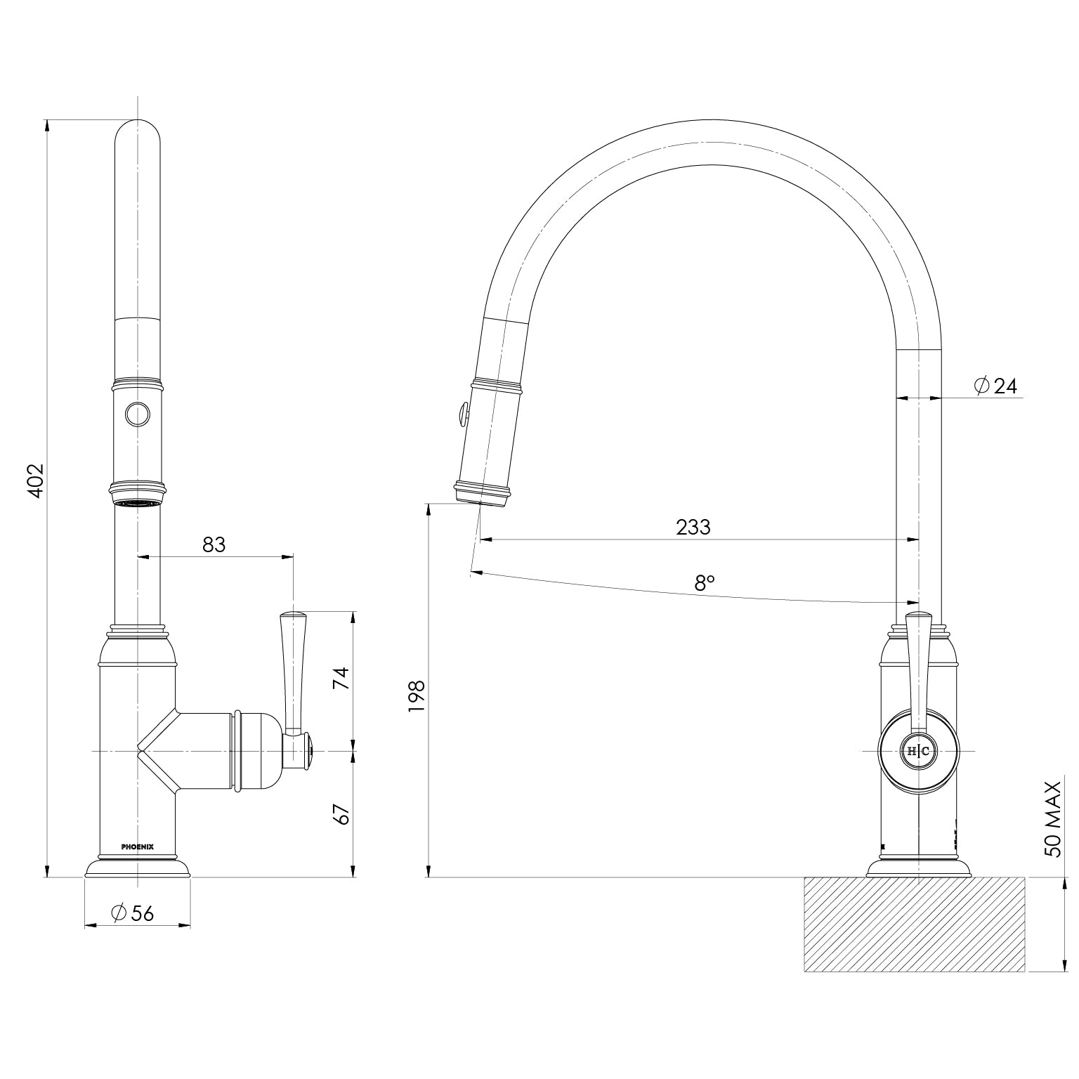 Phoenix Cromford Pull Out Sink Mixer 230mm – Lead Free