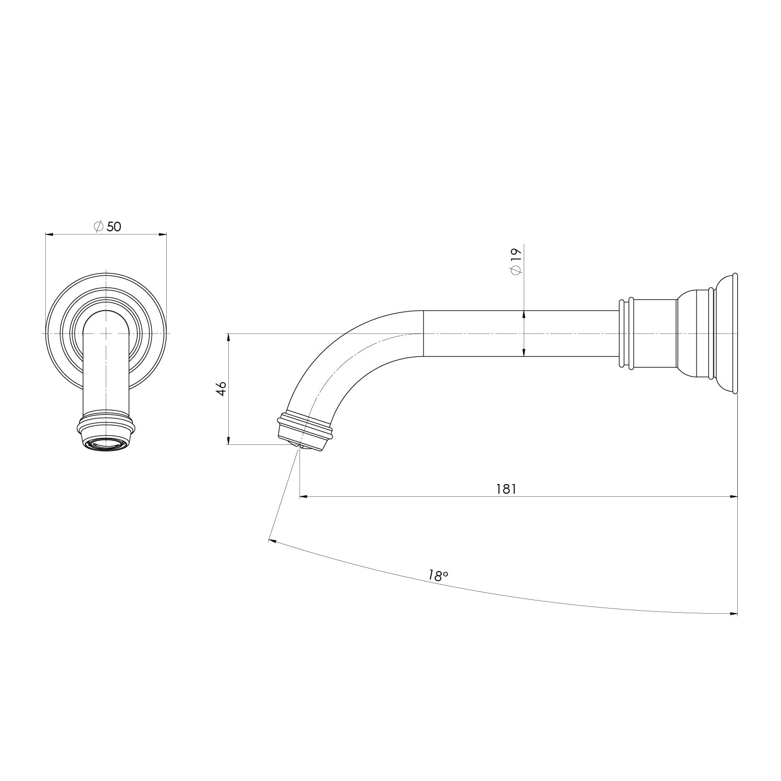 Phoenix Cromford Wall Basin / Bath Outlet 180mm – Lead Free