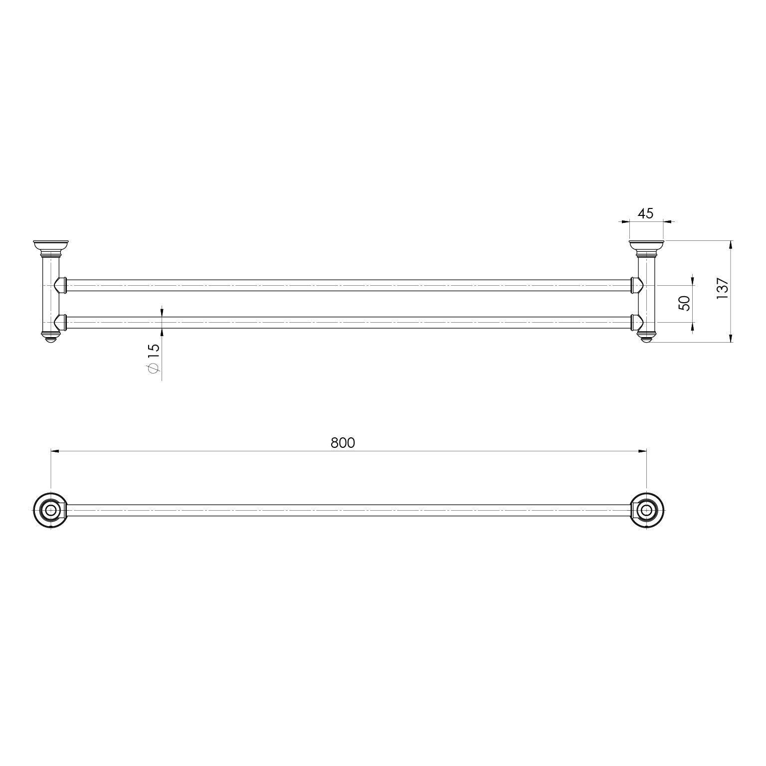 Phoenix Cromford Double Towel Rail 800mm
