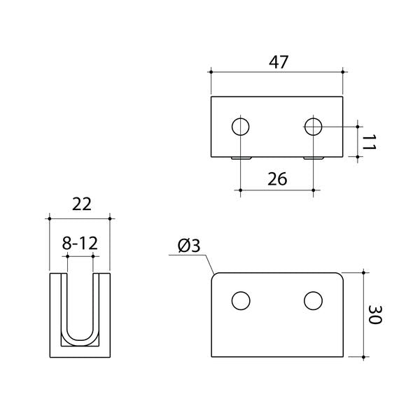 Caroma Shower Glass U Bracket