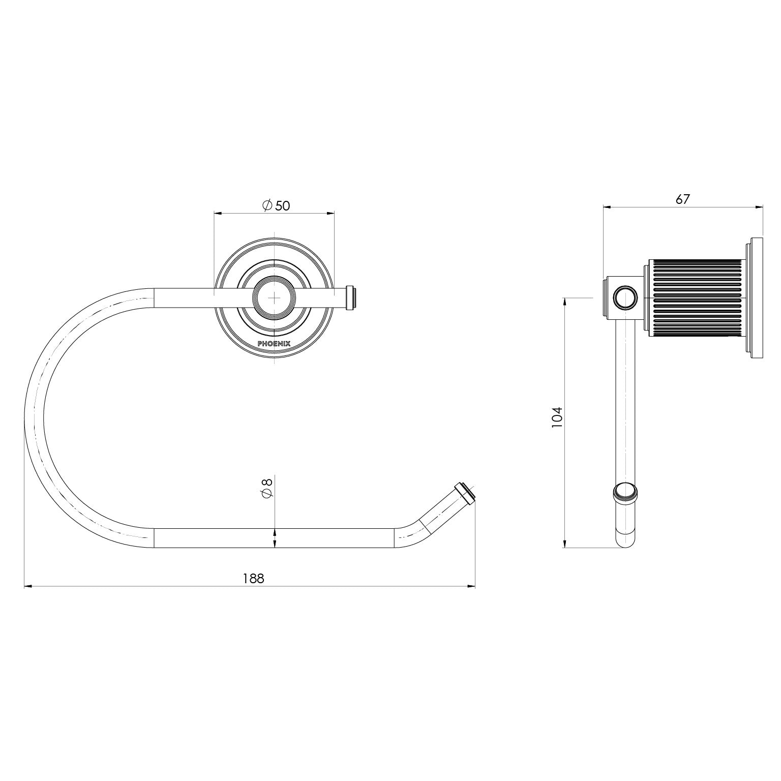 Phoenix Wiltern Toilet Roll Holder dimensions