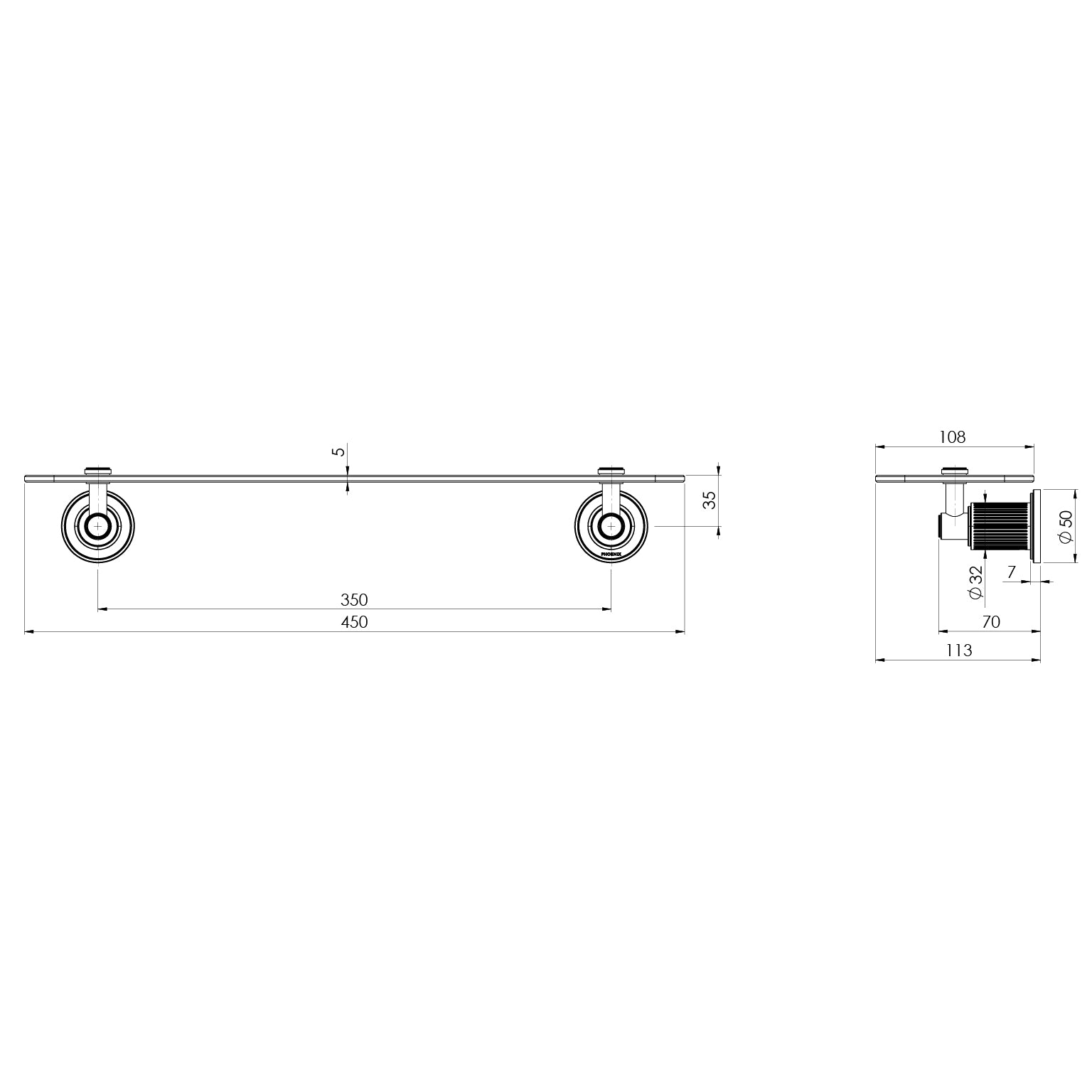 Phoenix Wiltern Glass Shelf 450mm