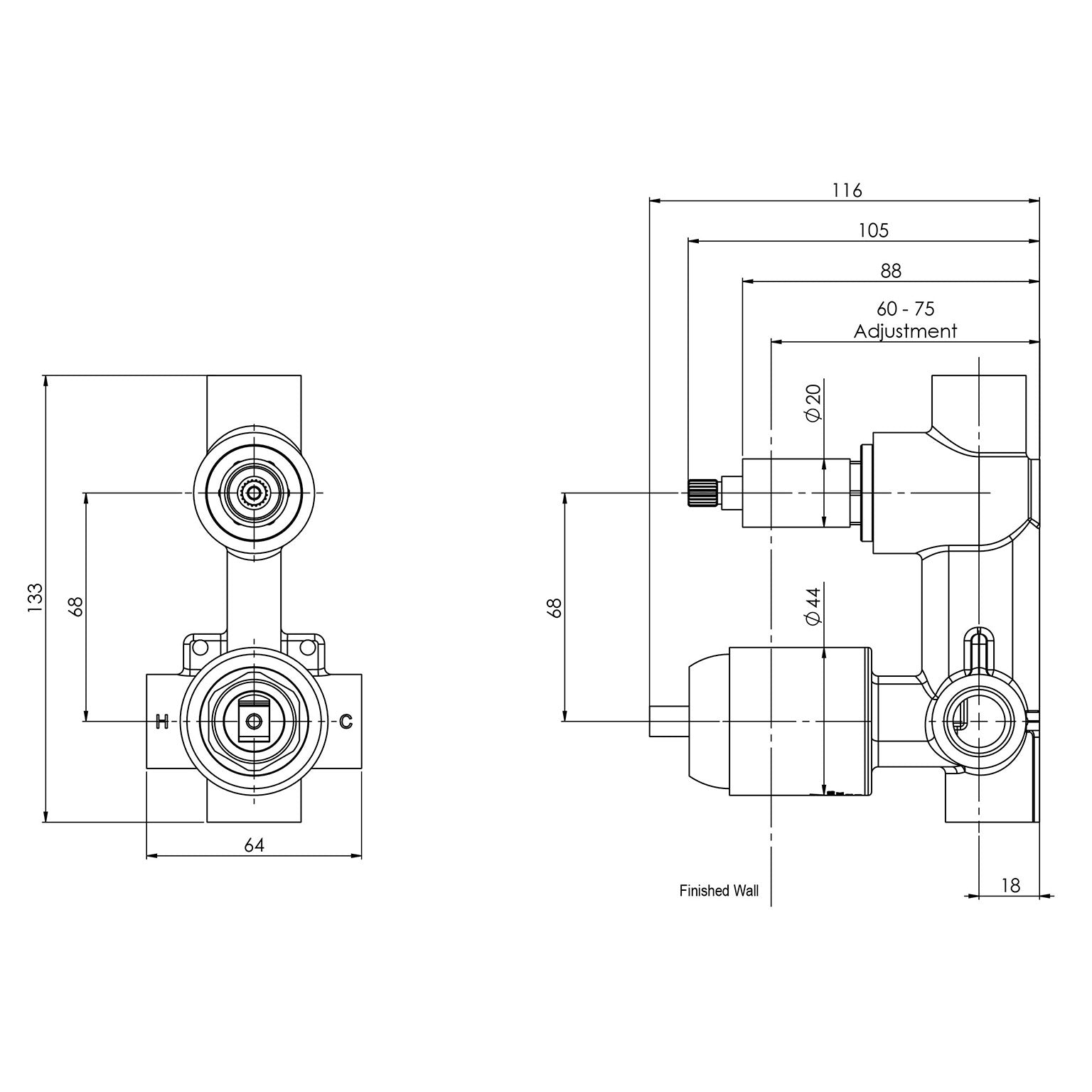 Phoenix Builders Shower / Bath Diverter Mixer (Body Only)