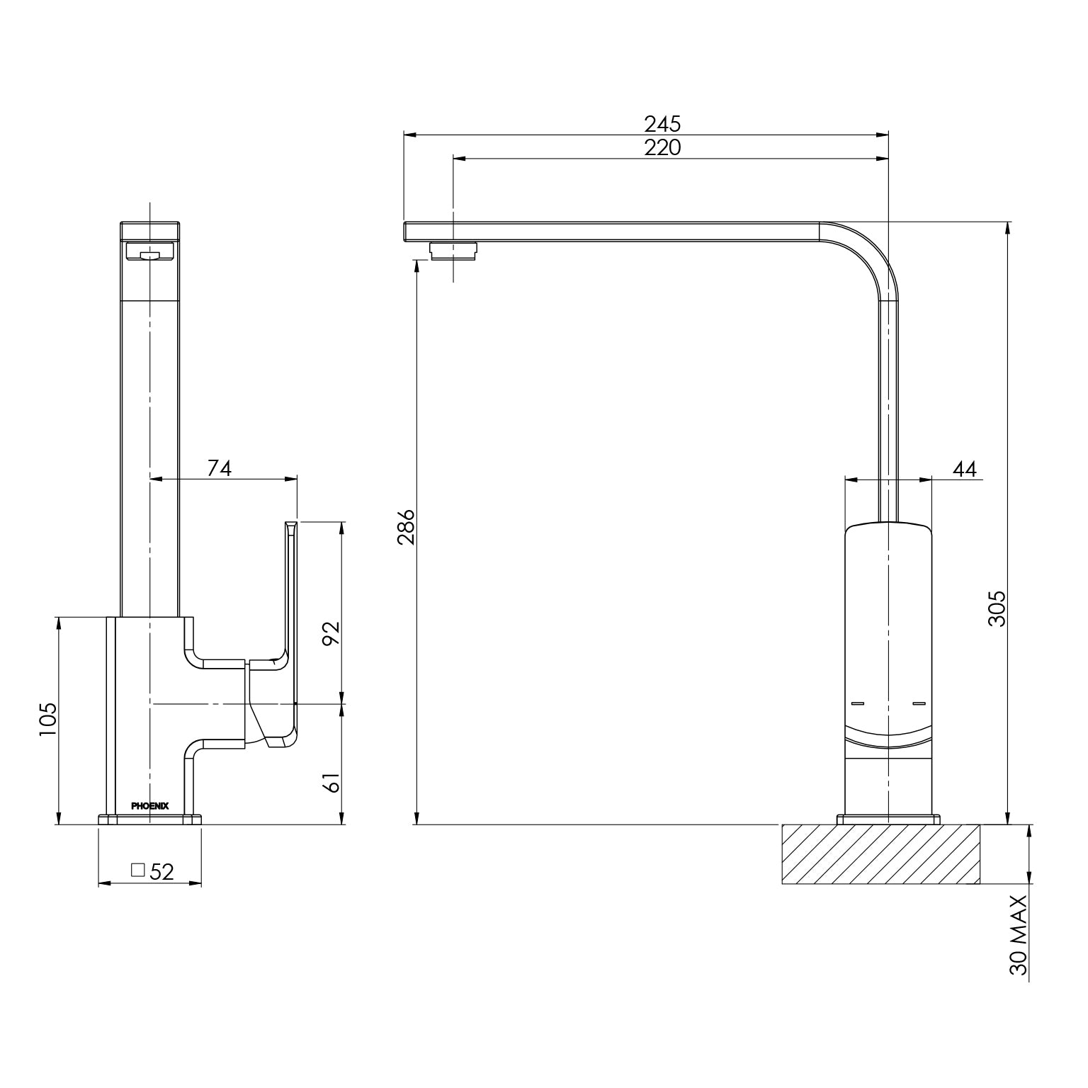 Phoenix Teva Sink Mixer 200mm Squareline – Lead Free