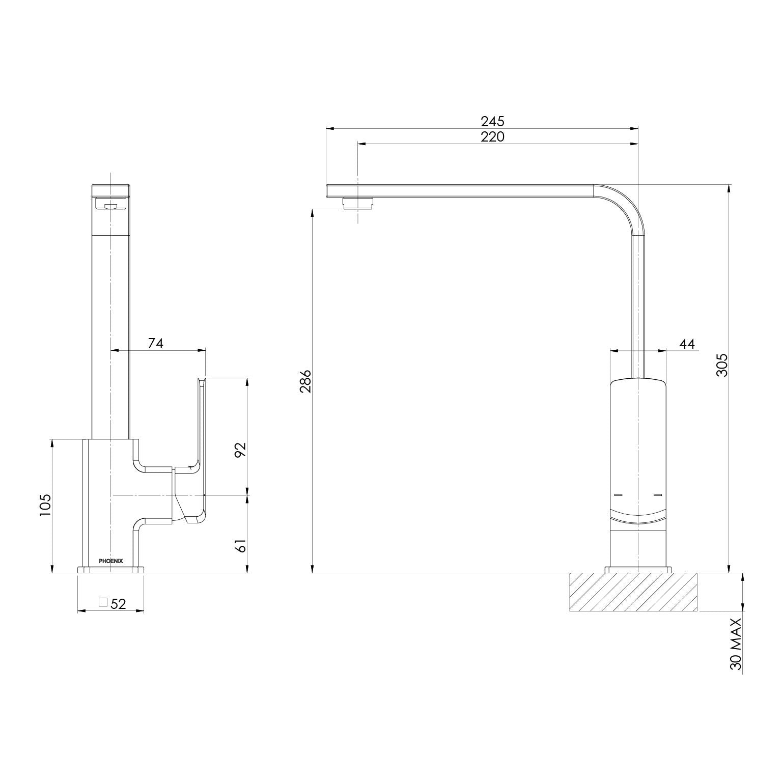 Phoenix Teva Sink Mixer 200mm Squareline – 6 Star – Lead Free