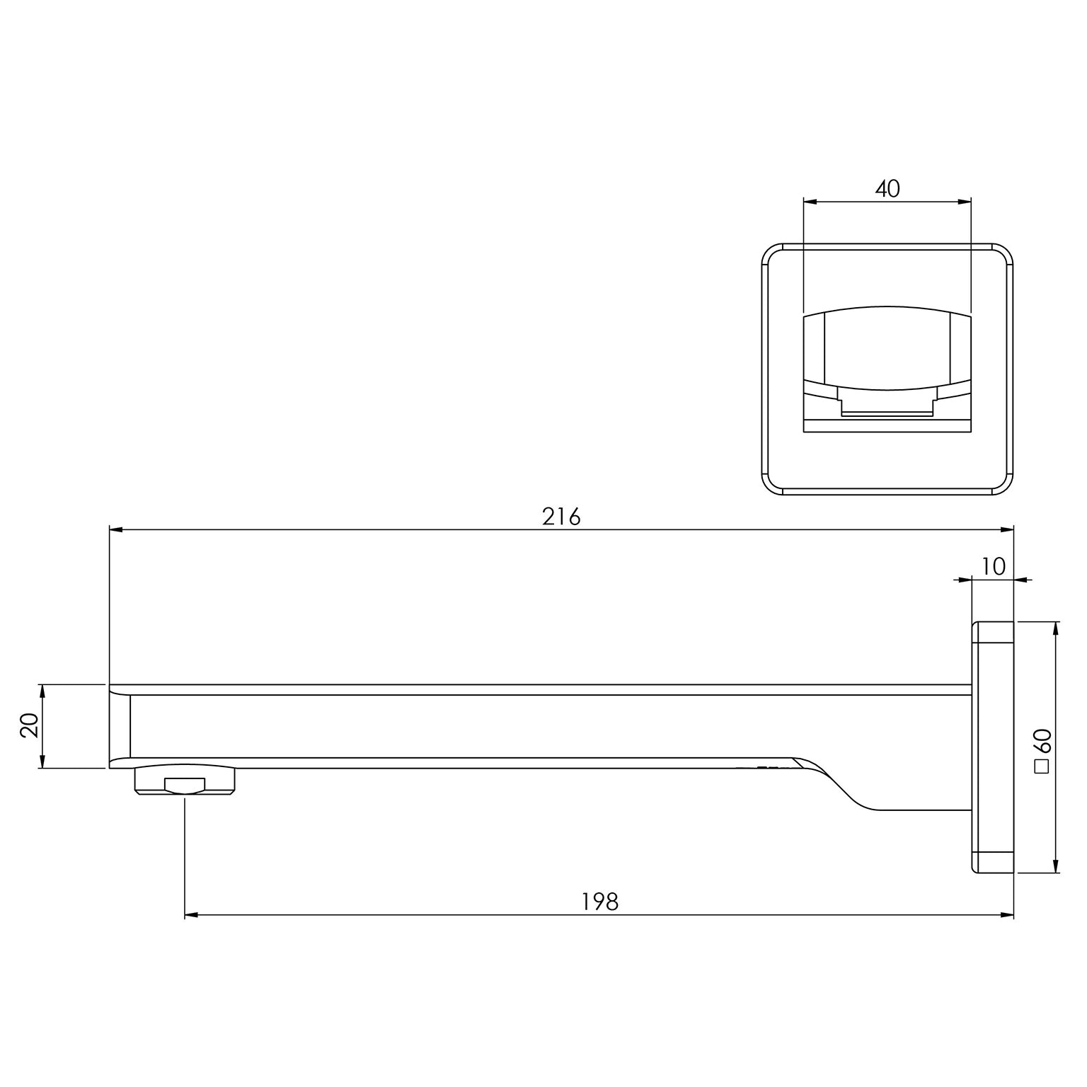 Phoenix Teva Wall Bath Outlet 200mm
