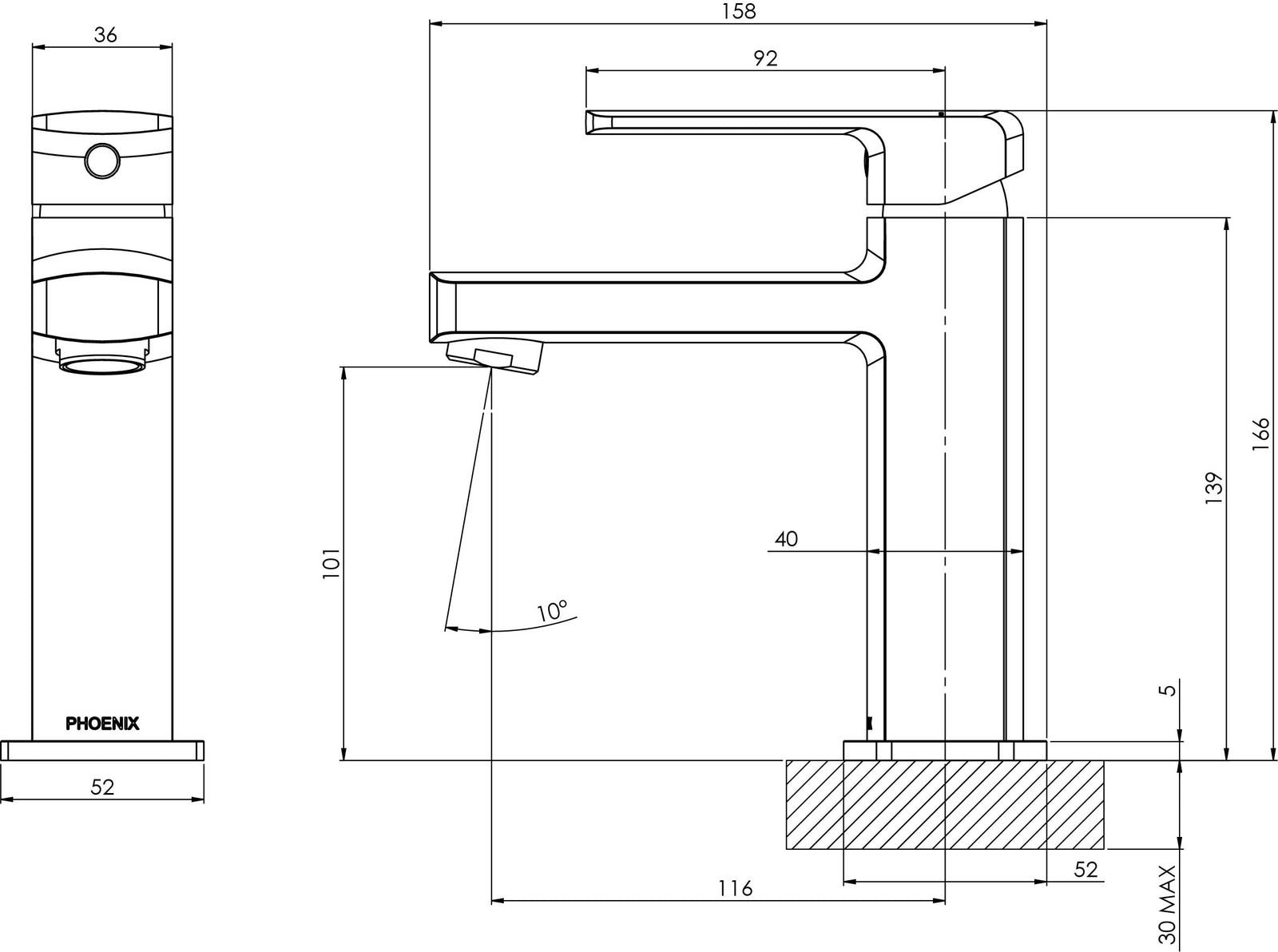 Phoenix Teva Basin Mixer – 6 Star – Lead Free