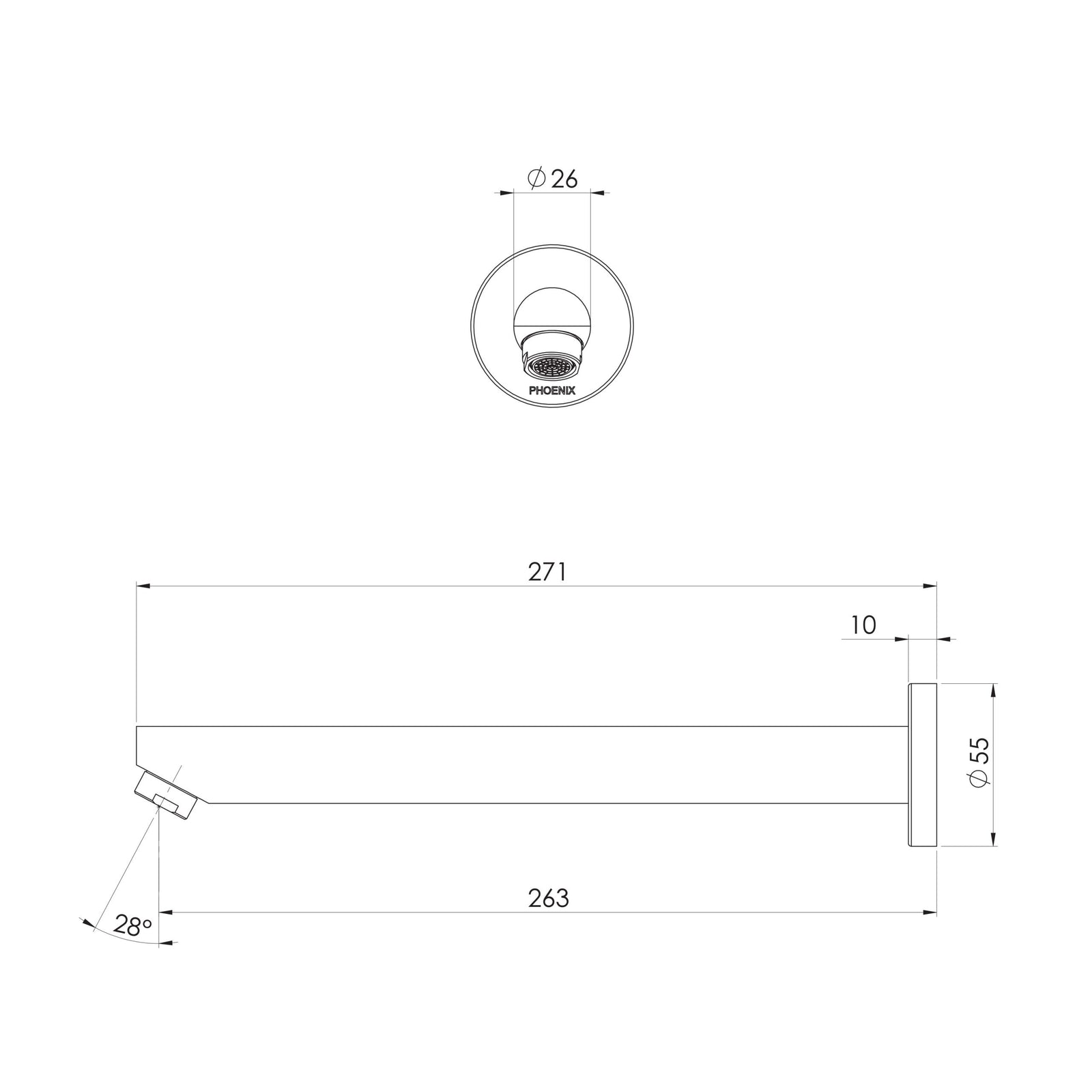 Phoenix Pina Wall Bath Outlet 250mm