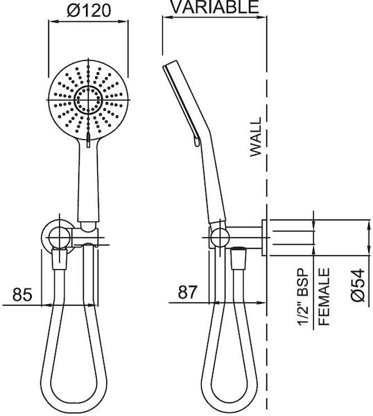 Methven KROME 120MM HAND SHOWER AIRSTREAM 3 FUNCTION
