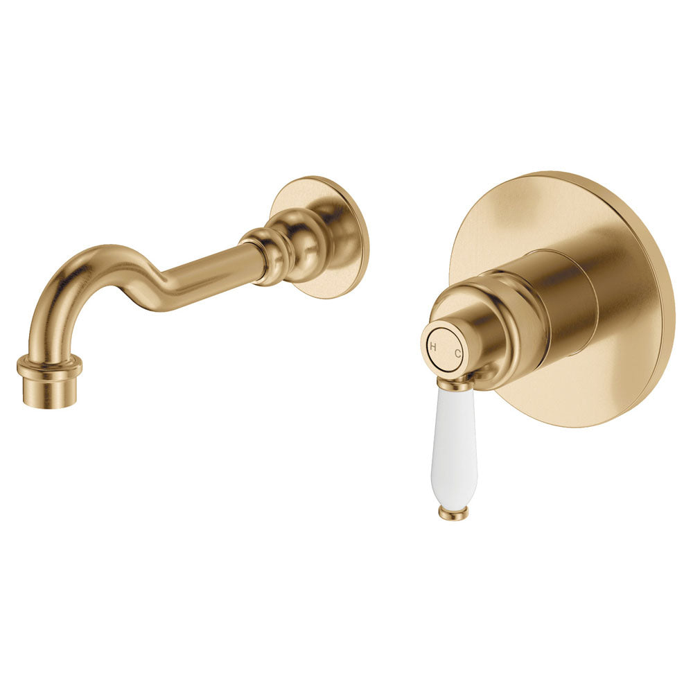 Eleanor Wall Basin/Bath Mixer Set - Urban Brass / Ceramic