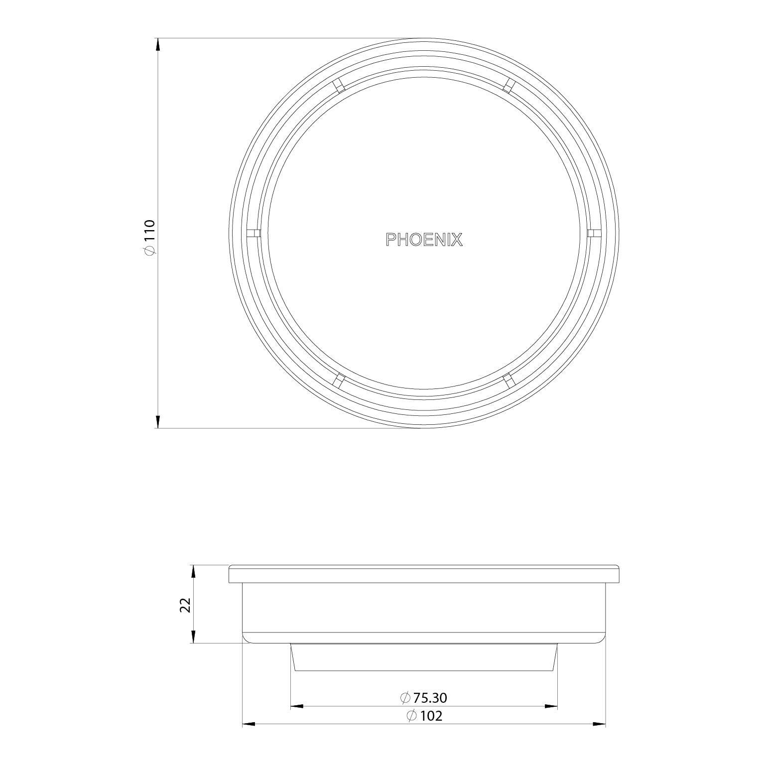 Phoenix Phoenix Point Drain Round 100mm Outlet 76mm