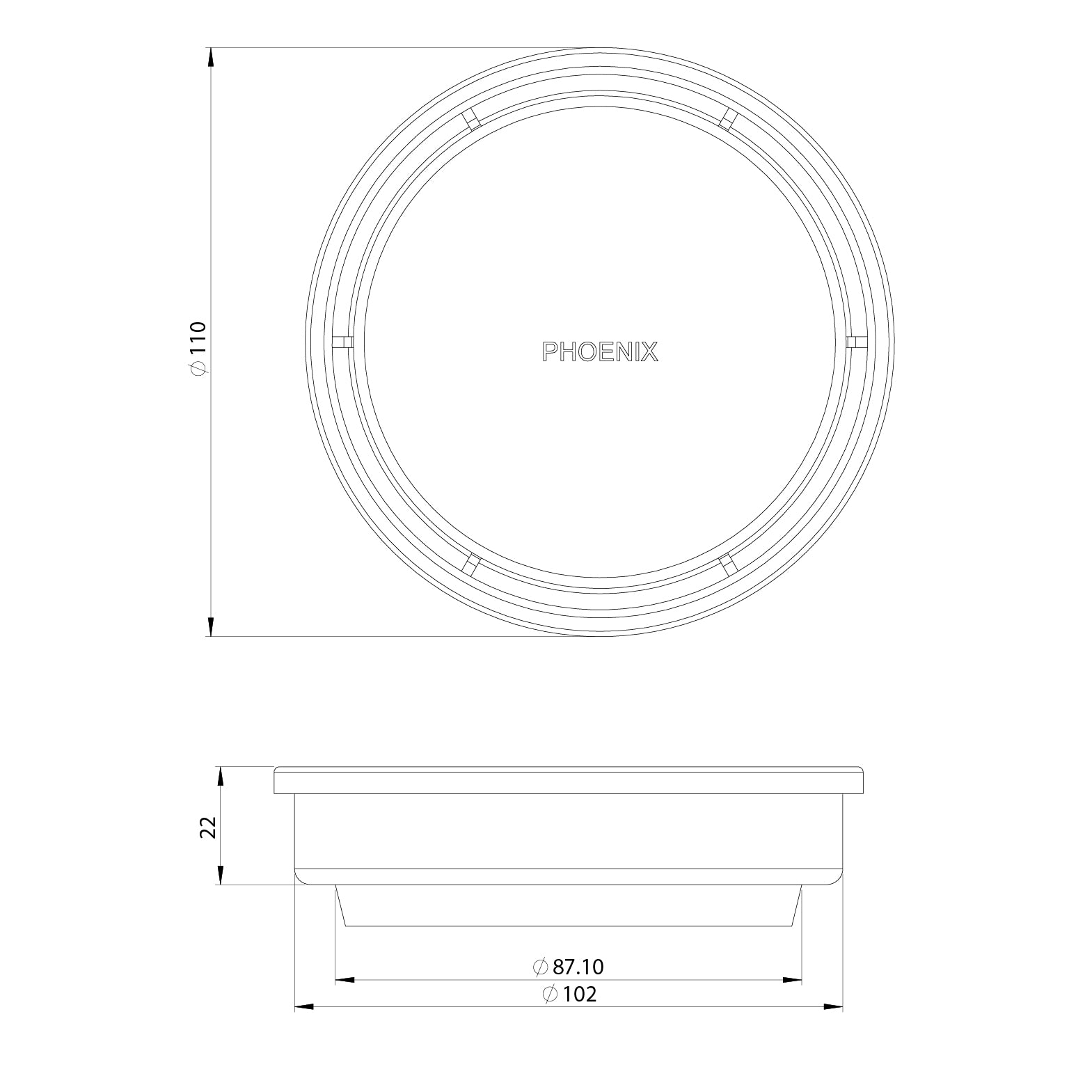 Phoenix Phoenix Point Drain Round 100mm Outlet 90mm