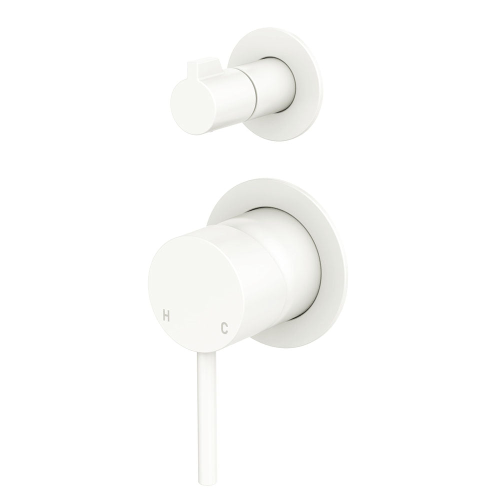 Kaya Wall Diverter Mixer, Small Round Plates - Matte White