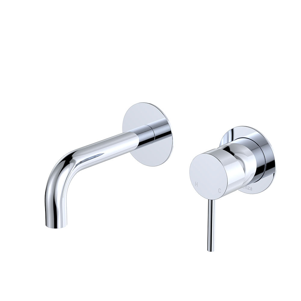 Kaya Basin/Bath Wall Mixer Set, Round Plates, 130mm Outlet - Chrome