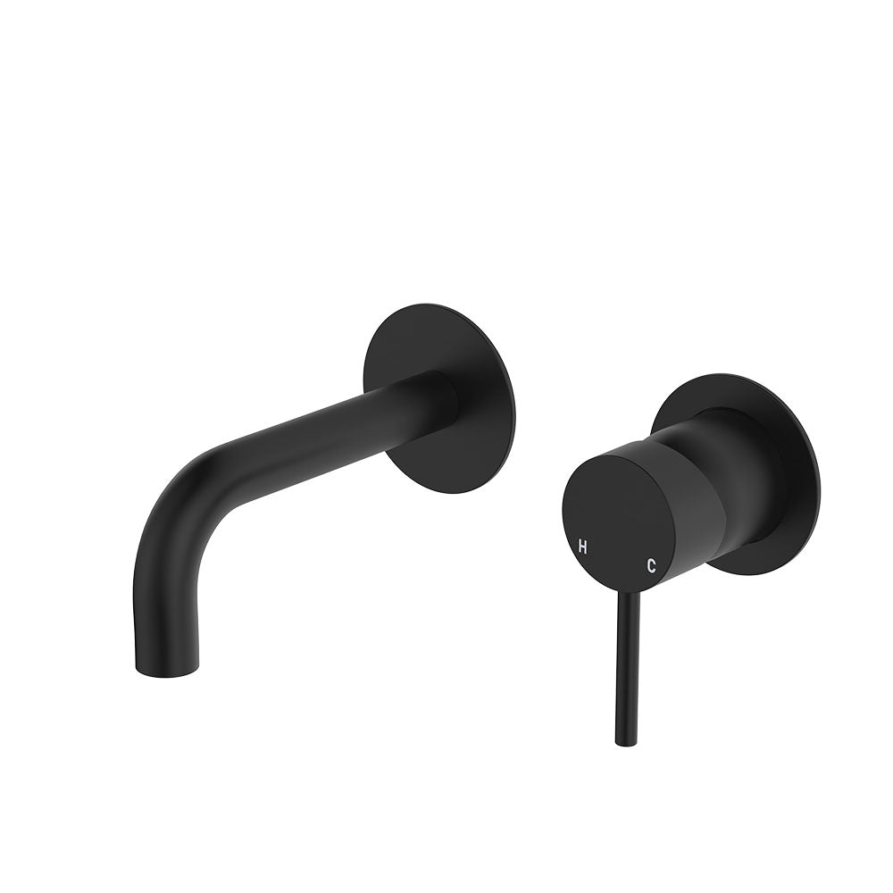 Kaya Basin/Bath Wall Mixer Set, Round Plates, 130mm Outlet - Matte Black