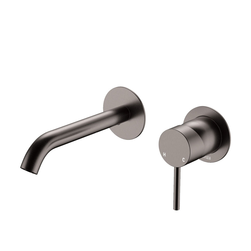 Kaya Basin/Bath Wall Mixer Set, Round Plates, 160mm Outlet - Gun Metal