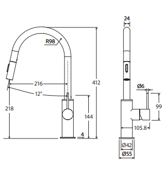 Kaya Outdoor Living Pull-Out Sink Mixer, Brushed Stainless Steel