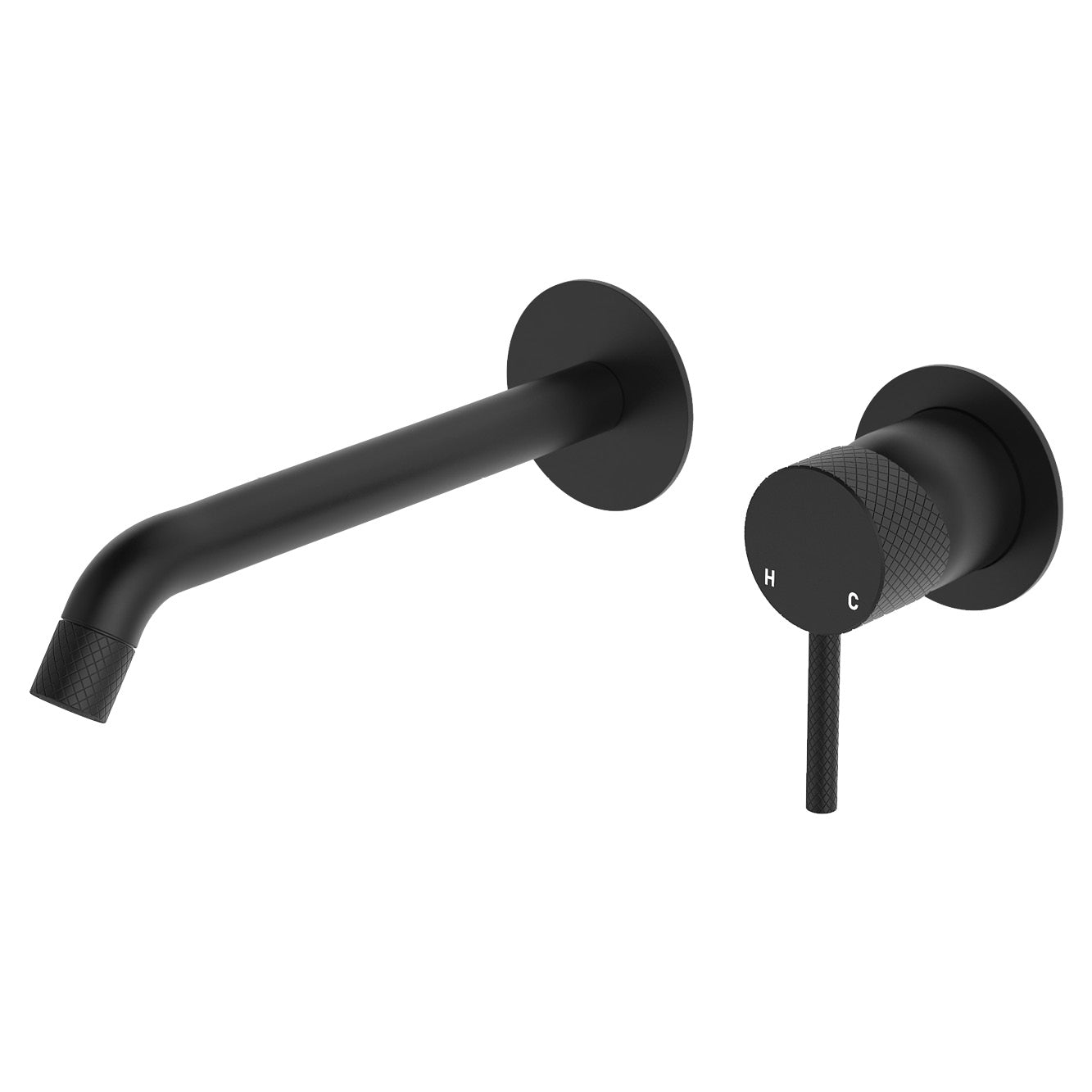 Axle Wall Basin/Bath Mixer Set, Round Plates, 200mm Outlet - Matte Black