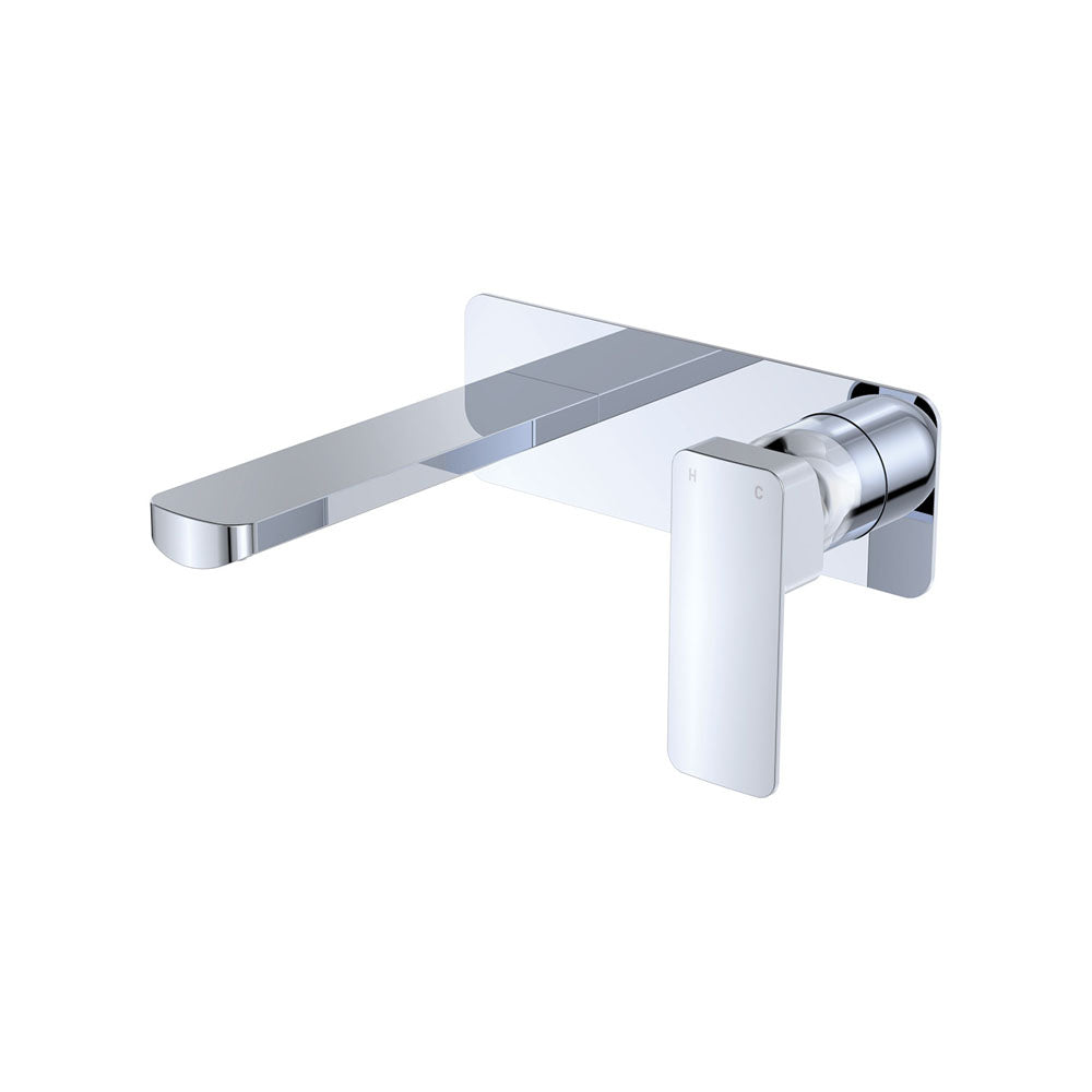 Tono Basin/Bath Wall Mixer Set, Rectangular Plate, 160mm Outlet - Chrome