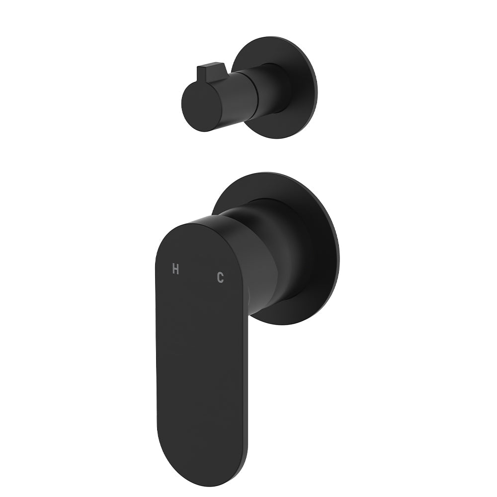 Empire Slim Wall Diverter Mixer, Small Round Plates, Vertical - Matte Black