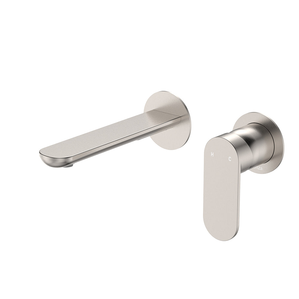 Empire Slim Basin/Bath Wall Mixer Set, Round Plates, 160mm Outlet - Brushed Nickel