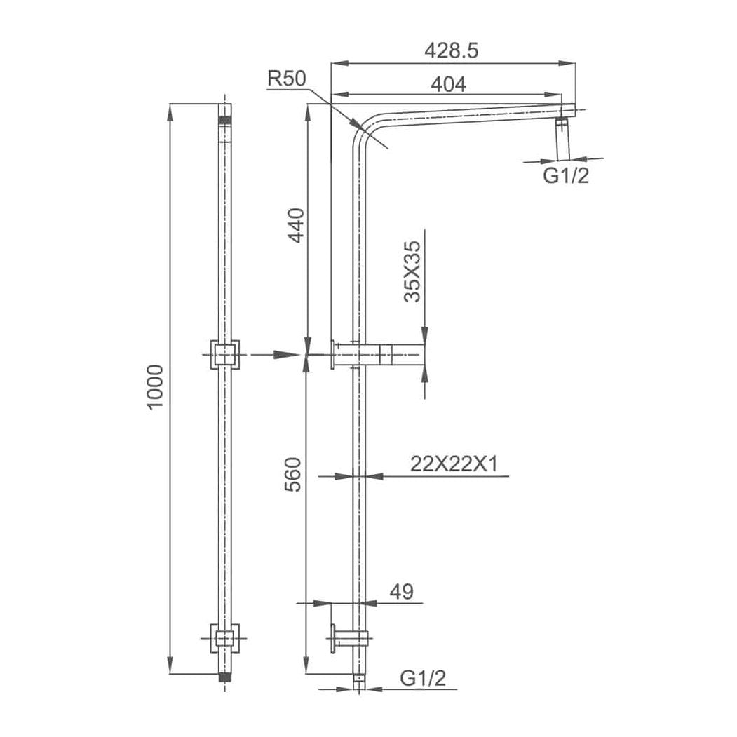 QUBI BLACK Multi-Function Shower Rail TP1800K - Blue Bathware