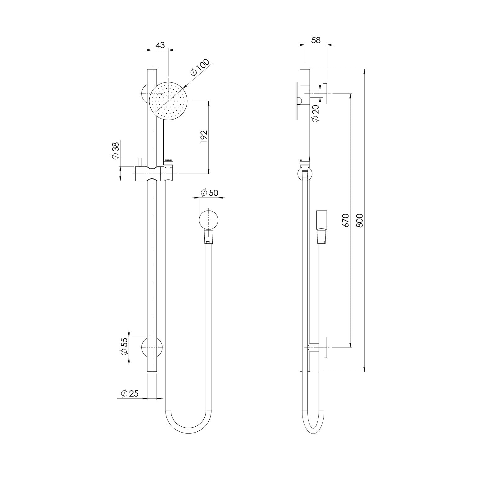 Phoenix Vivid Slimline SS 316 Rail Shower