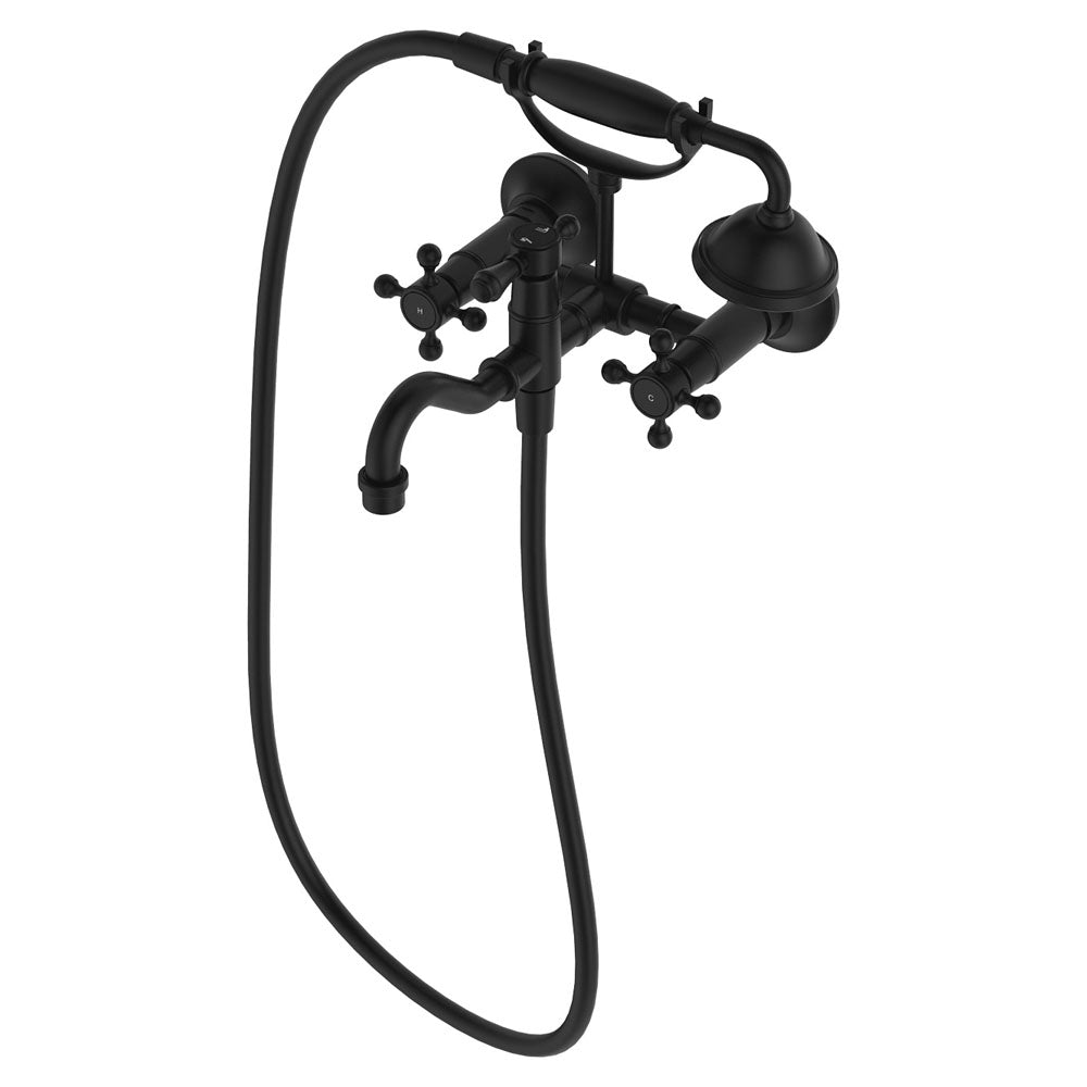 Lillian Exposed Bath Tap Set with Hand Shower - Matte Black