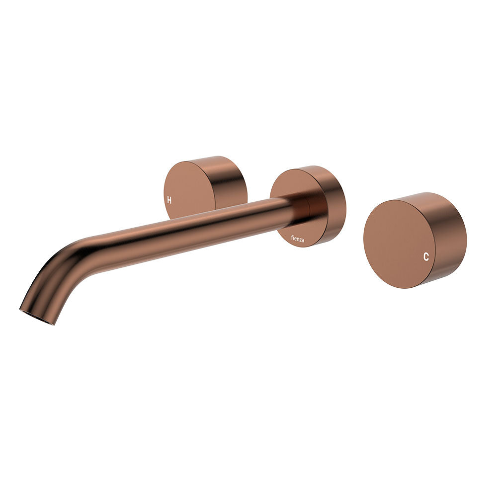 Kaya Wall Set, Round Taps, 220mm Outlet - Brushed Copper