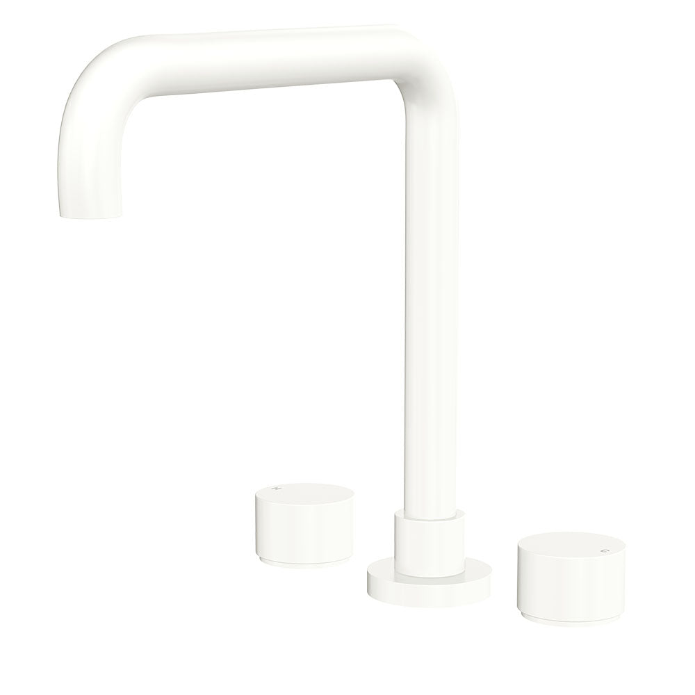 Kaya Squareline Hob Set, Round Taps - Matte White