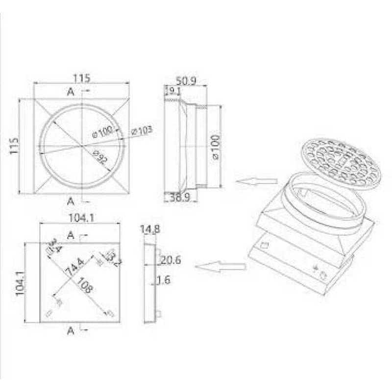 Tile Insert Shower Grate SC-SQ115 - Blue Bathware