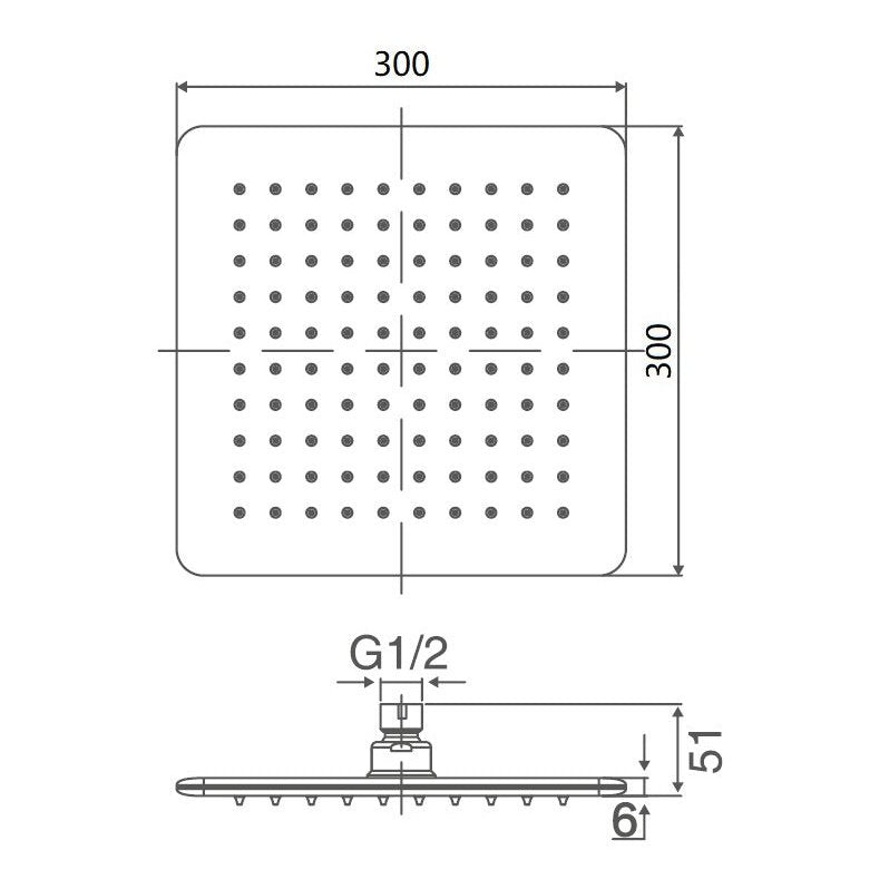 DOCCIA 300 Square Shower Head SH SQ300A - Blue Bathware