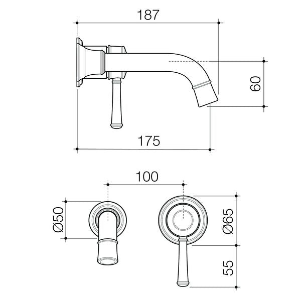 Caroma Riviere Wall Basin/Bath Mixer 175mm - Trim Kit