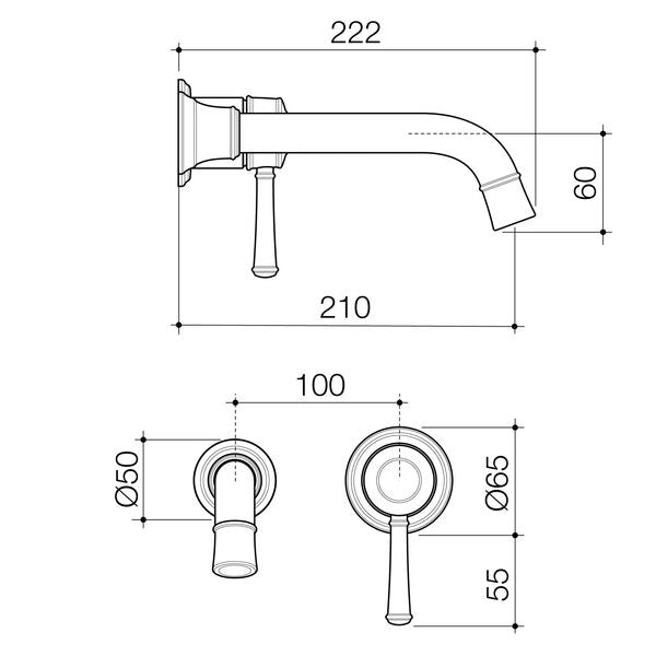 Caroma Riviere Wall Basin/Bath Mixer 210mm - Trim Kit