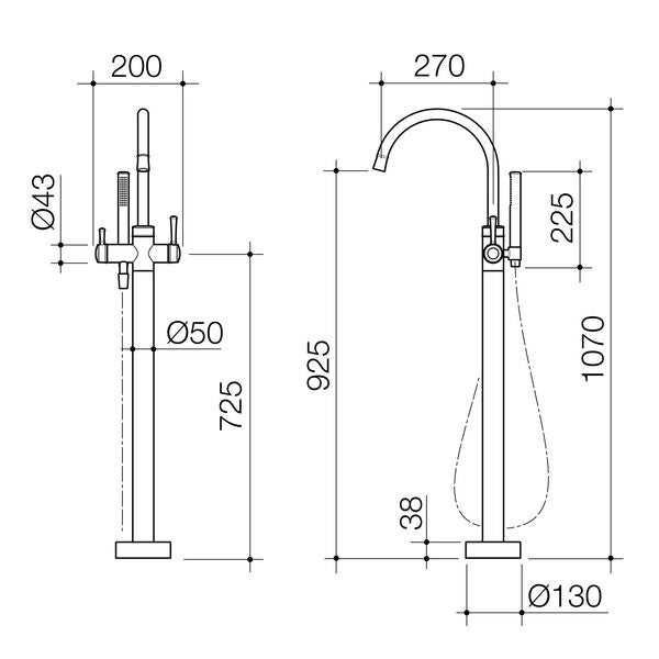 Caroma Riviere Freestanding Bath Filler with Handshower - Trim Kit