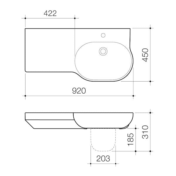 Caroma Opal® 920 LHS Wall Basin 1TH