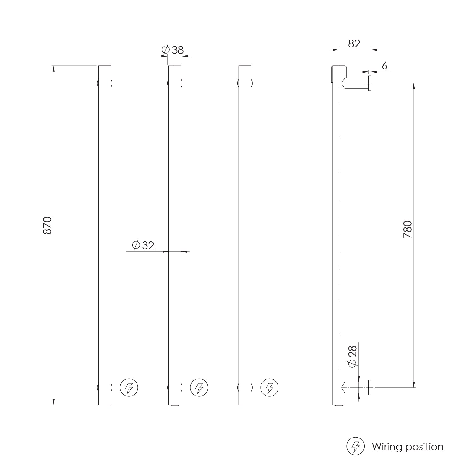 Phoenix Phoenix Heated Triple Towel Rail Round 800mm