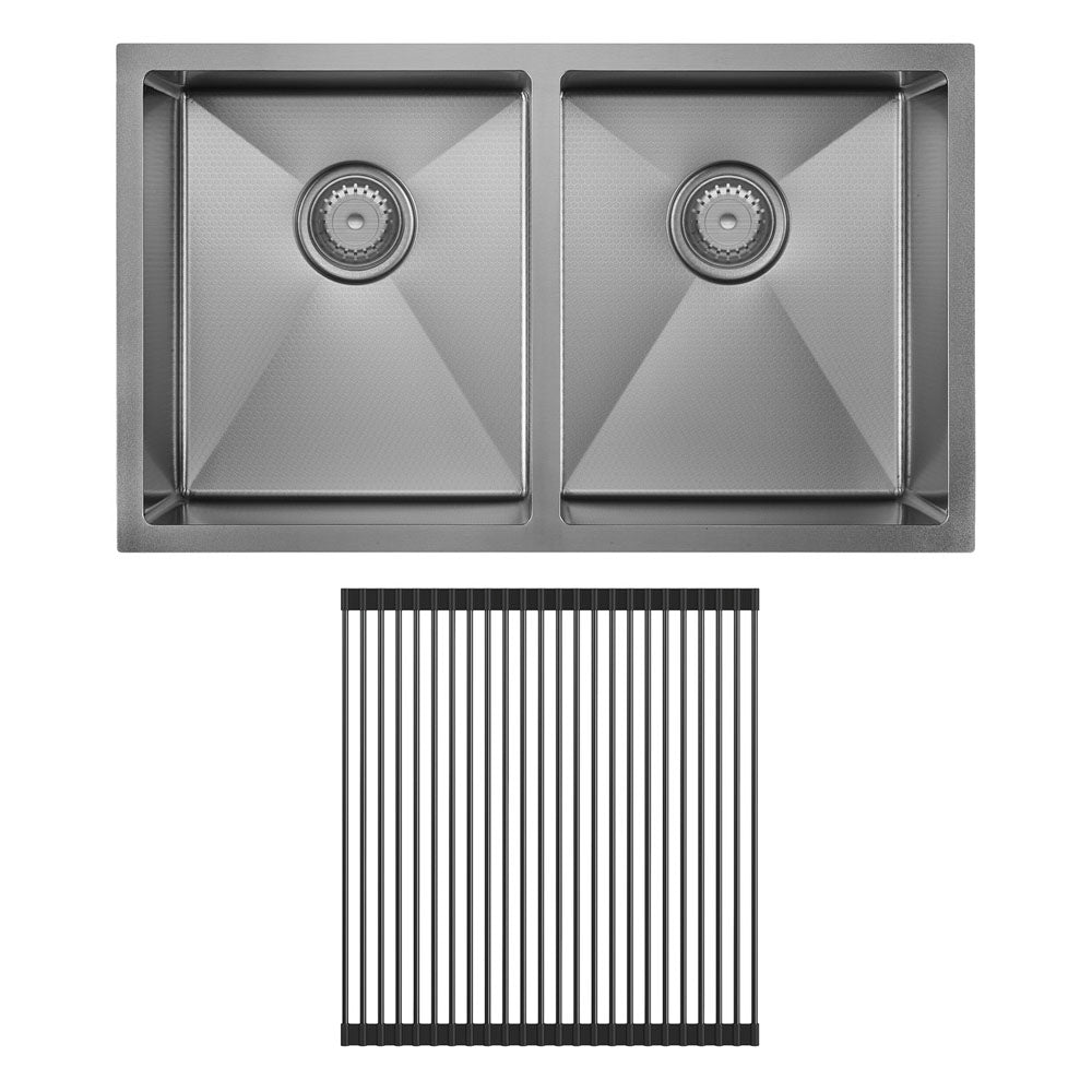 Fienza Hana Anti-Scratch 27L/27L Double Kitchen Sink Kit - PVD Gun Metal