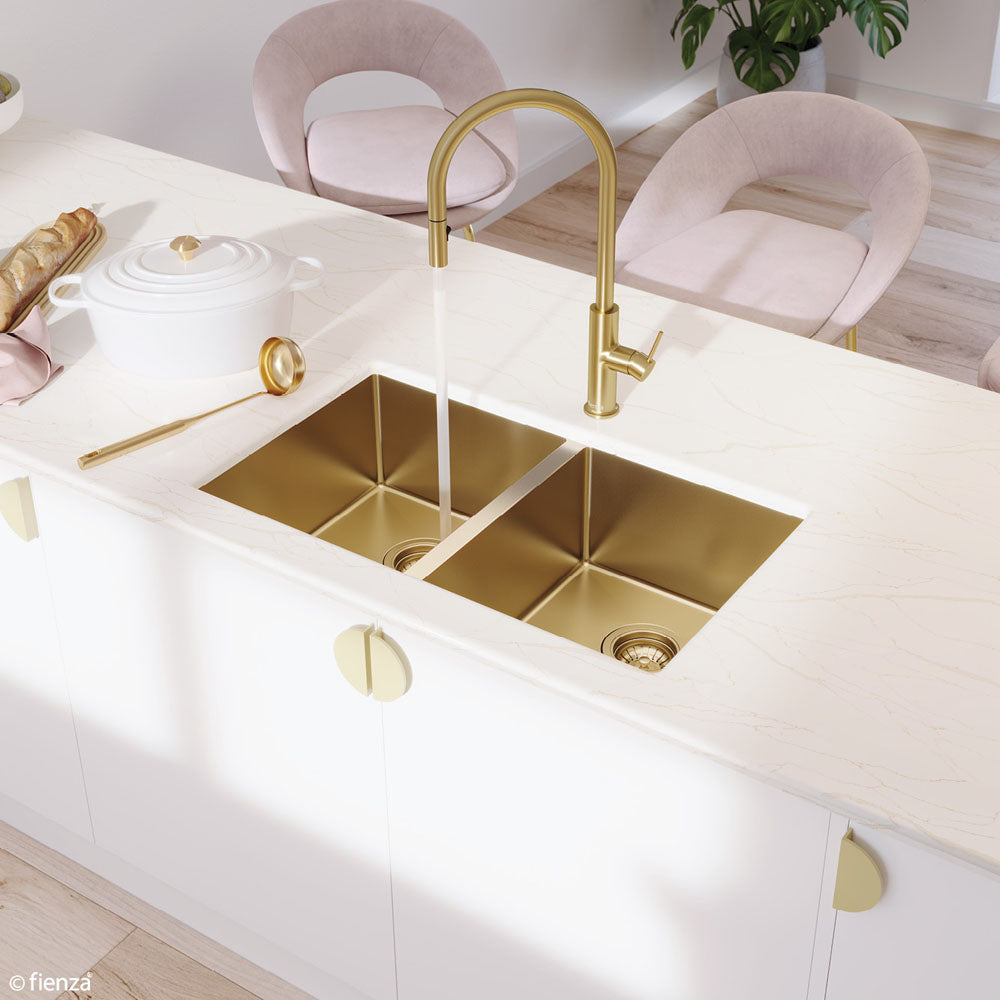 Hana 27L/27L Double Kitchen Sink, PVD Rugged Brass