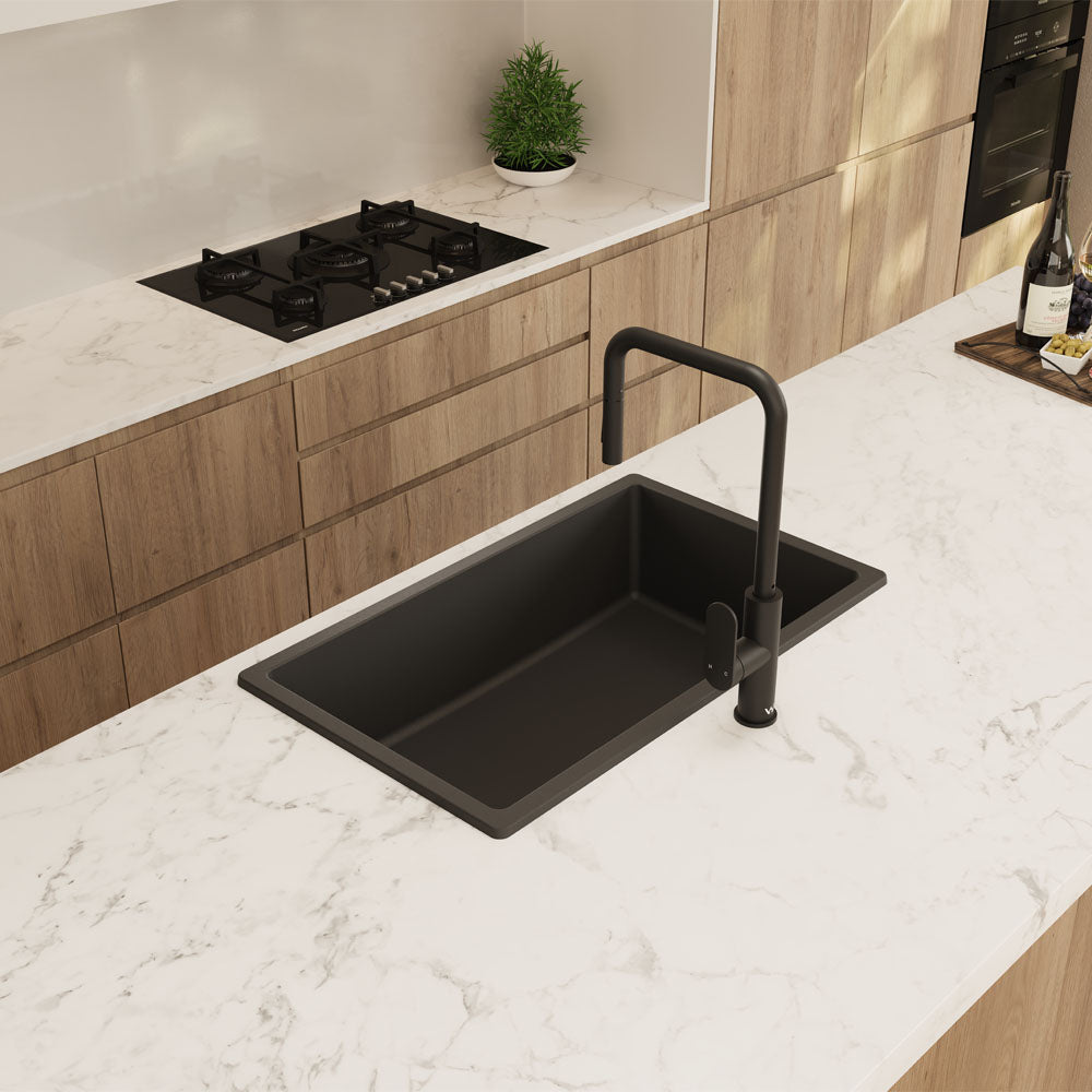 Kuro Granite 53L Single Bowl Kitchen Sink, Matte Black