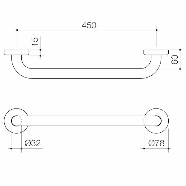 Caroma HomeCare Conventional Grab Rail 450 Straight - Polished Stainless Steel