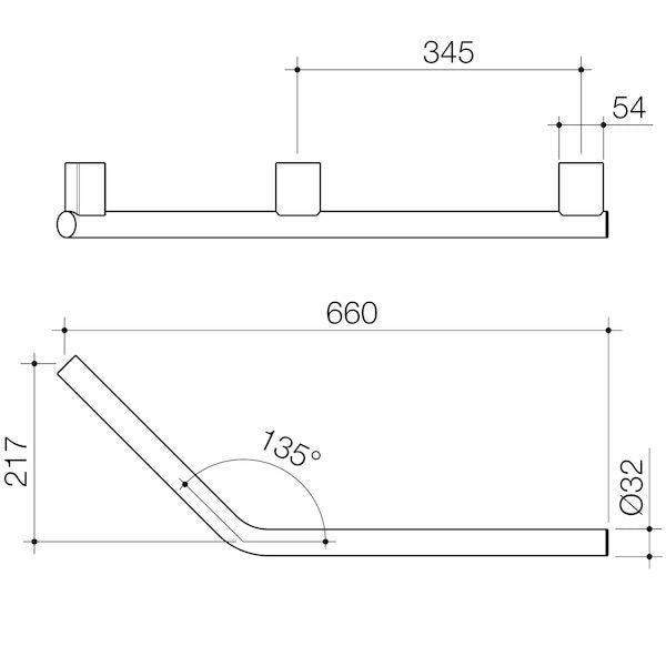 Caroma Opal® Support Rail 135 Degree Right Hand Angled