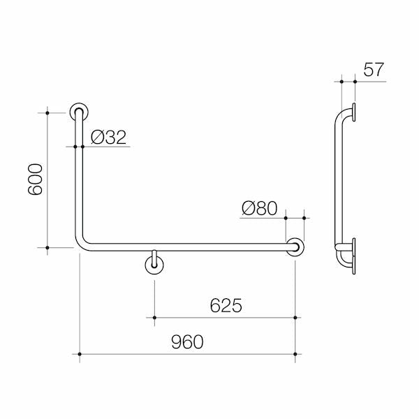Caroma Care Support Grab Rail - 90 Degree Angled 960x600 RH