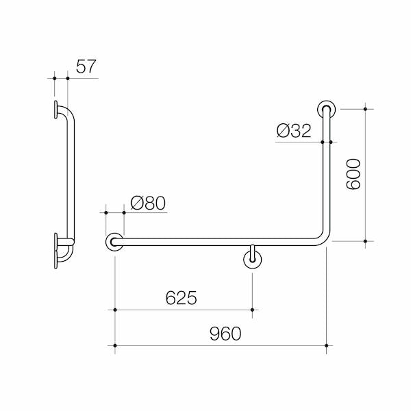 Caroma Care Support Grab Rail - 90 Degree Angled 960x600 RH